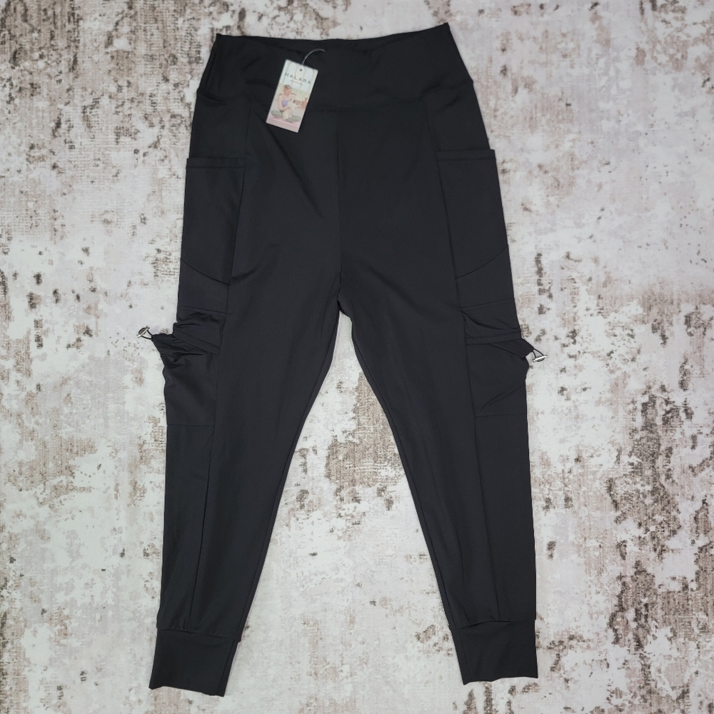 Halara High Waist Jogger Pants Black Cargo‎ Pocket Athleisure Size L NWT